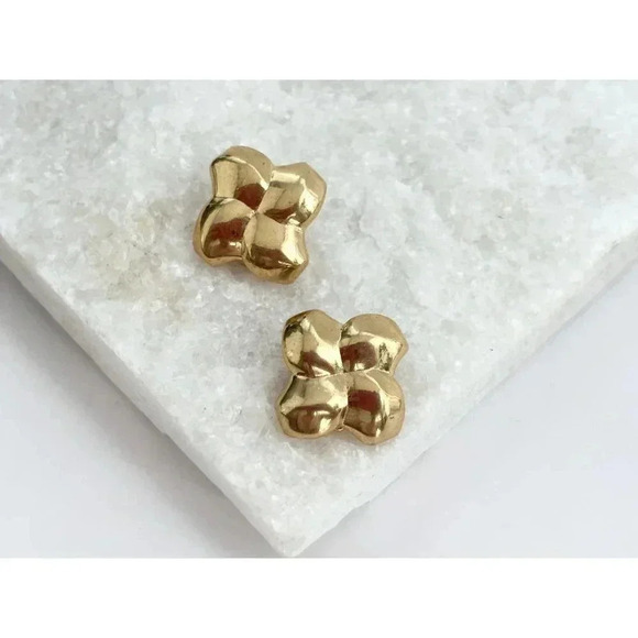 Vintage Gold Toned Pinwheel Motif 80's Retro Style Clip On Earrings - Picture 3 of 7